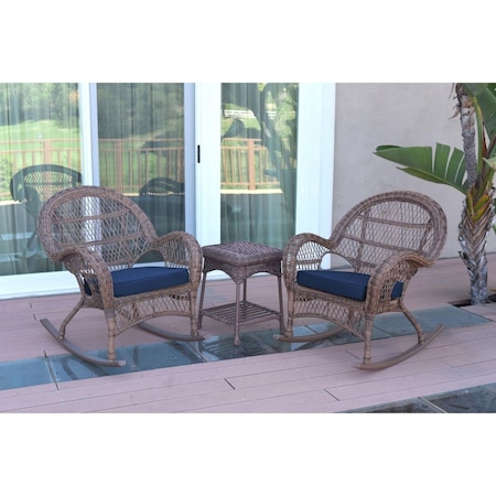 Propation W00210-2-RCES011 3 Piece Santa Maria Honey Rocker Wicker Chair Set; Blue Cushion PR1081402